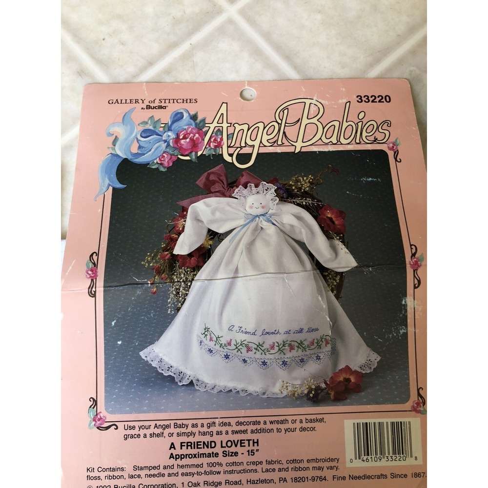 Bucilla Embroidery‎ Kit #33220 ANGEL BABIES A Friend Loveth 15" Partly Completed